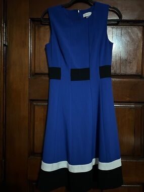 Calvin Klein Royal Blue Colorblock Fit-and-Flare Dress